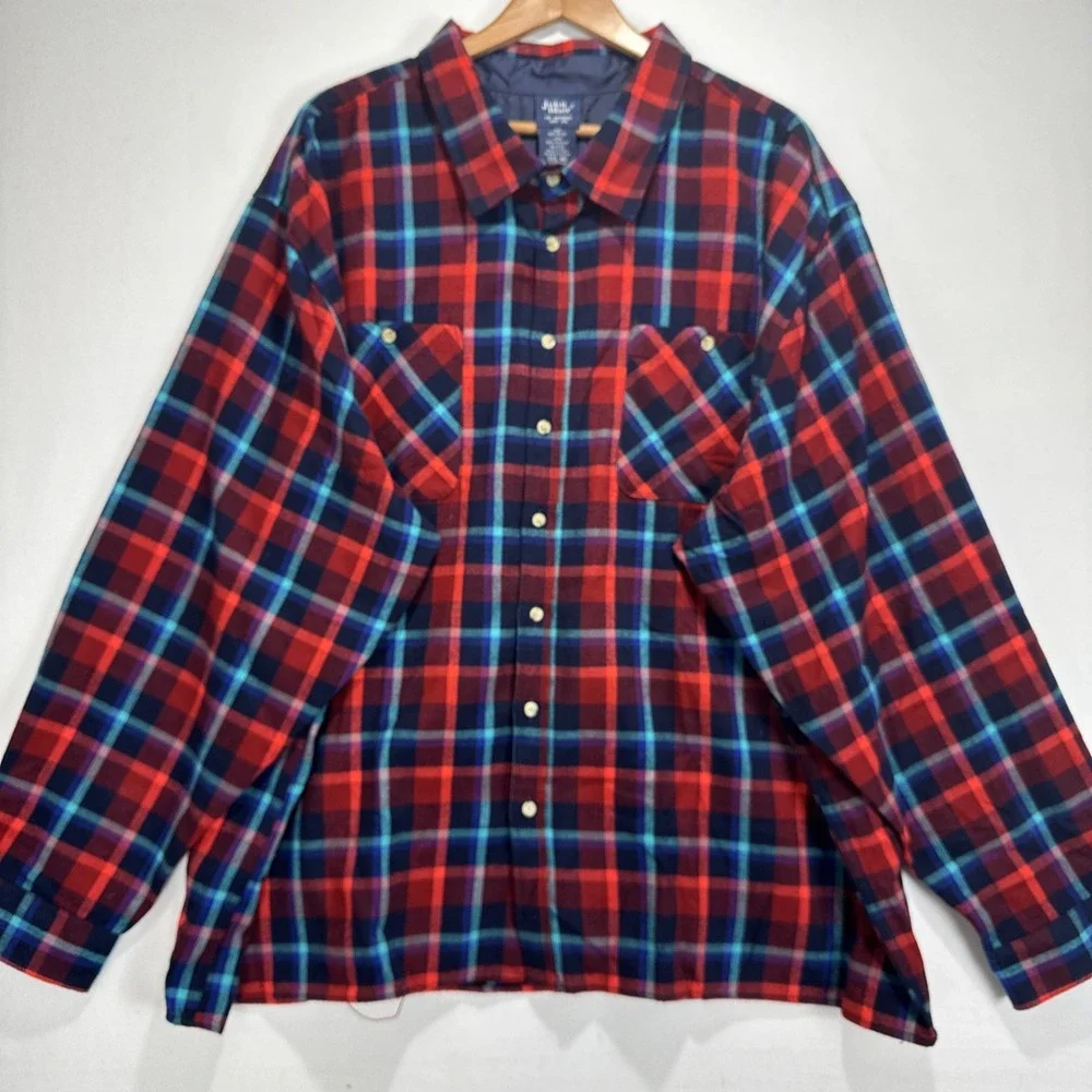 3XL Flannel John Blair RedBlue tartan Plaid Button Down Shirt Rugged Classic - Picture 2 of 11